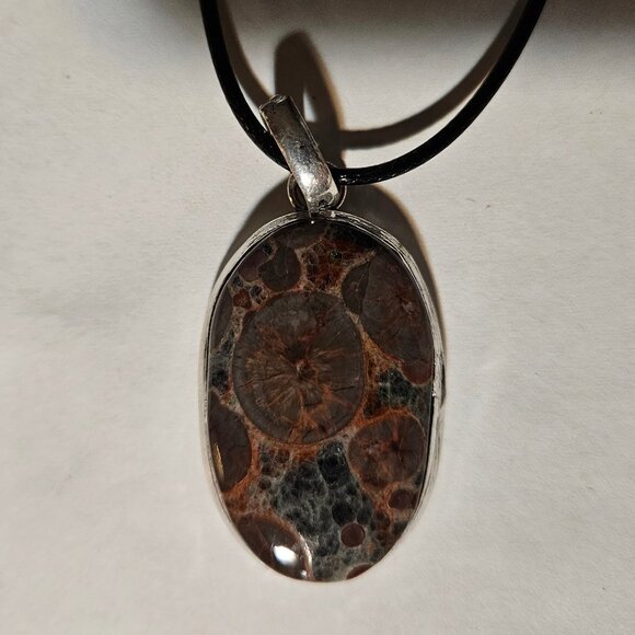 COPY - Peanut obsidian gemstone pendant, silver plate, artisan, unisex - Picture 1 of 6